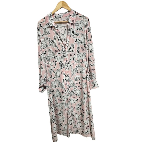 Claudie Pierlot Paris Cat Print Midi Dress Pink Button Down EU 40 $410 - Picture 1 of 6
